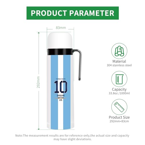 CUOPRU Doppelwandige vakuumisolierte Edelstahl-Flasche für Yerba Mate, Kaffee, Wasser, Tee, 907 ml, BPA-frei, Argentinien Captain Nr. 10 Stil