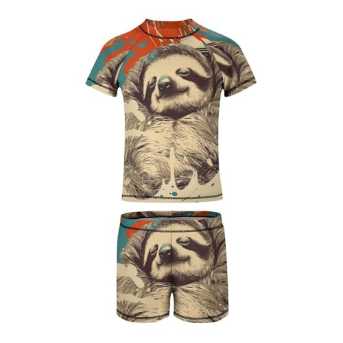 Sloth Sleep Animal CartoonChildren's Casual Swimsuit Set - Simple and Versatile10-12Y（150cm）2
