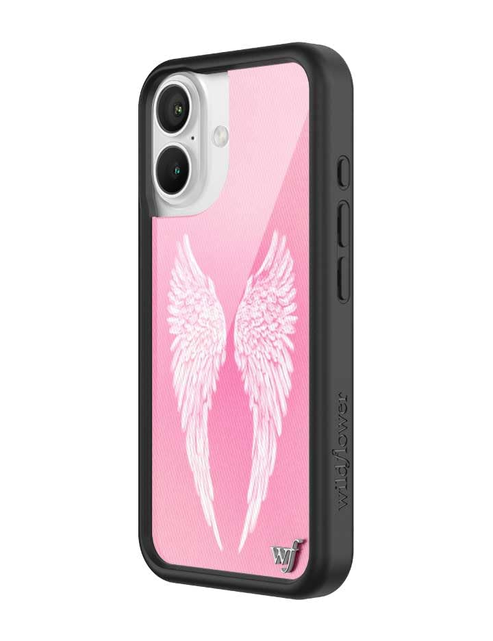 Image of Wildflower Cases - Compatible with iPhone 16 | Protective Black Bumper, 6.5ft Drop Test Certified, Women Owned Small Business | Pink White Wings Aesthetic Trendy | Angel Baby