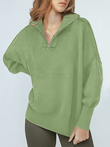 Image of ANRABESS Womens Oversized Quarter Zip Pullover Sweaters | Fall Fashion Outfits, Long Sleeve Slit Side, Baggy Loose Fit, 1 /4 Zip Lapel Collared, Ribbed Knit Soft Warm Winter Clothing