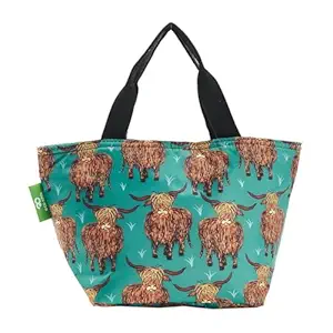 Eco Chic Lightweight Foldable Lunch Bag (Highland Cow Teal)