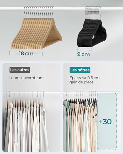 SONGMICS Grucce Appendiabiti in Velluto, 20 Pezzi, Salvaspazio e Antiscivolo, Gancio Girevole a 360°, Spesso 0,6 cm, Largo 41,5 cm, Cappotti Pantaloni, Nero Inchiostro e Argento CRF026B20 - Immagine 4