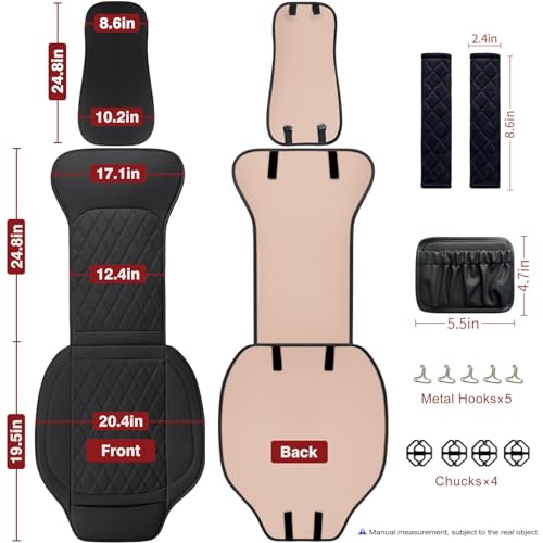 Image of Front Car Seat Covers - Leather Seat Covers with Storage Pocket and Two Belt Pads, Anti-Slip Waterproof Universal Seat Covers for Cars Fit Cars Trucks SUV(Black,2 Pack)