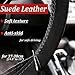 AUTOXBERT 38cm/15 Inch Suede Leather Non-Slip Steering Wheel Cover DIY Hand Sewing Cowhide Leather Skidproof Car Protector with Needle Thread