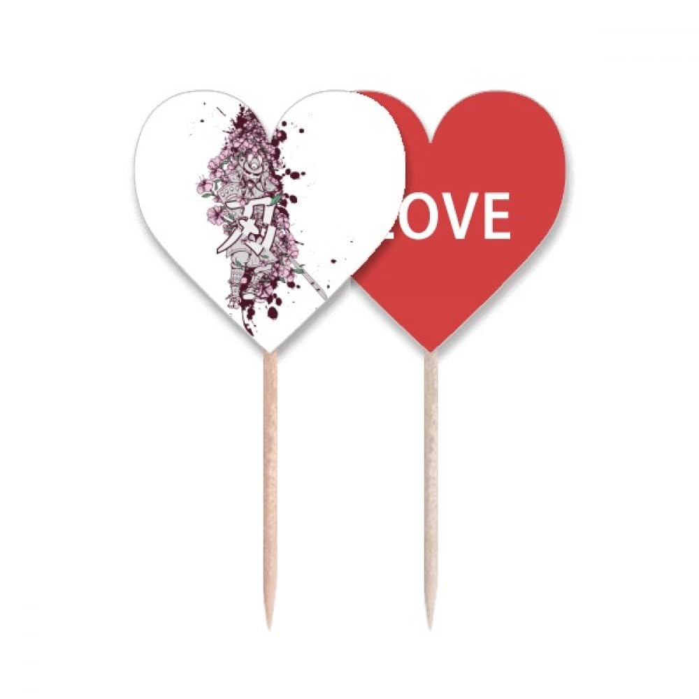 Cure-dents drapeau Ninja Japon love heart lable cupcake pick bois