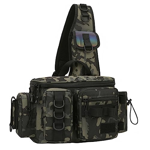 Bolsa de pesca – Mochila de hombro con carrete de caña de pescar con gran capacidad, estuche de transporte para herramientas de aparejos para señuelos cebos, camuflaje verde