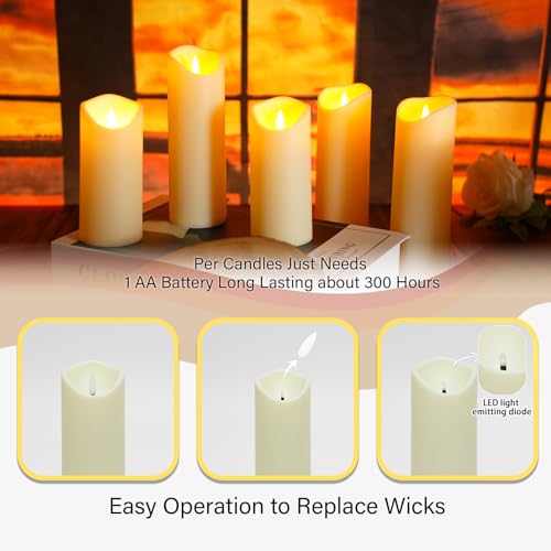 Image of kakoya Flickering Flameless Candles, Battery Operated Acrylic LED Pillar Candles with Remote Control and Timer,Set of 9 (Ivory)