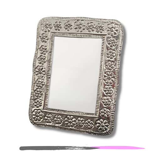 Tin Metal Picture Frame Silver Tabletop Picture Frames Traditional Hojalata 5” X 3” (Flowers) #TOP20