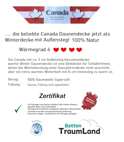 Canada Außensteg Kassettendecke 100% Natur warme Winterdecke Daunendecke (135 x 200 cm)