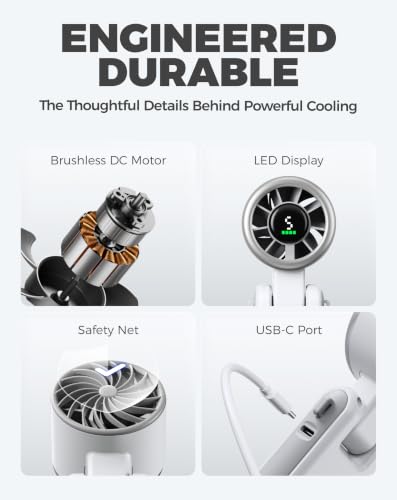 Image of Diveblues Portable Handheld Turbo Fan, 5 Gear Wind, Battery Operated, Up to 12 Working Hours, 3 IN 1 Hand Fan with Air Turbo Tech Cooling Fan for Outdoor Activities, Travel, Working, Silvery white