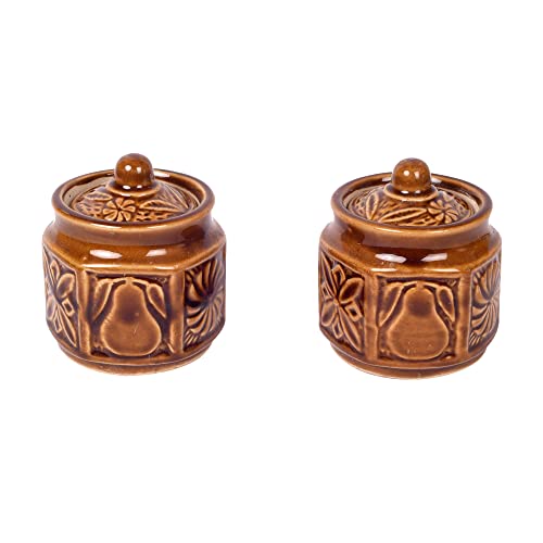 Image of AAKRITI ART CREATIONS Ethnic Martaban Set of 2 | Ceramic Pickle Jar & Mukhwas Box | Kitchen Storage Container & Jar Set | Aesthetic Dining Table Decoration Items & Serving Set