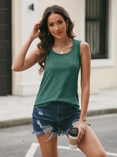 AUTOMET Plus size Tank Tops for Woman Plus Size Tops Loose Fit Flowy Casual Tank Tops Dressy Summer Round Neck Sleeveless Tops Summer Shirts 2024 Dark Green - 3