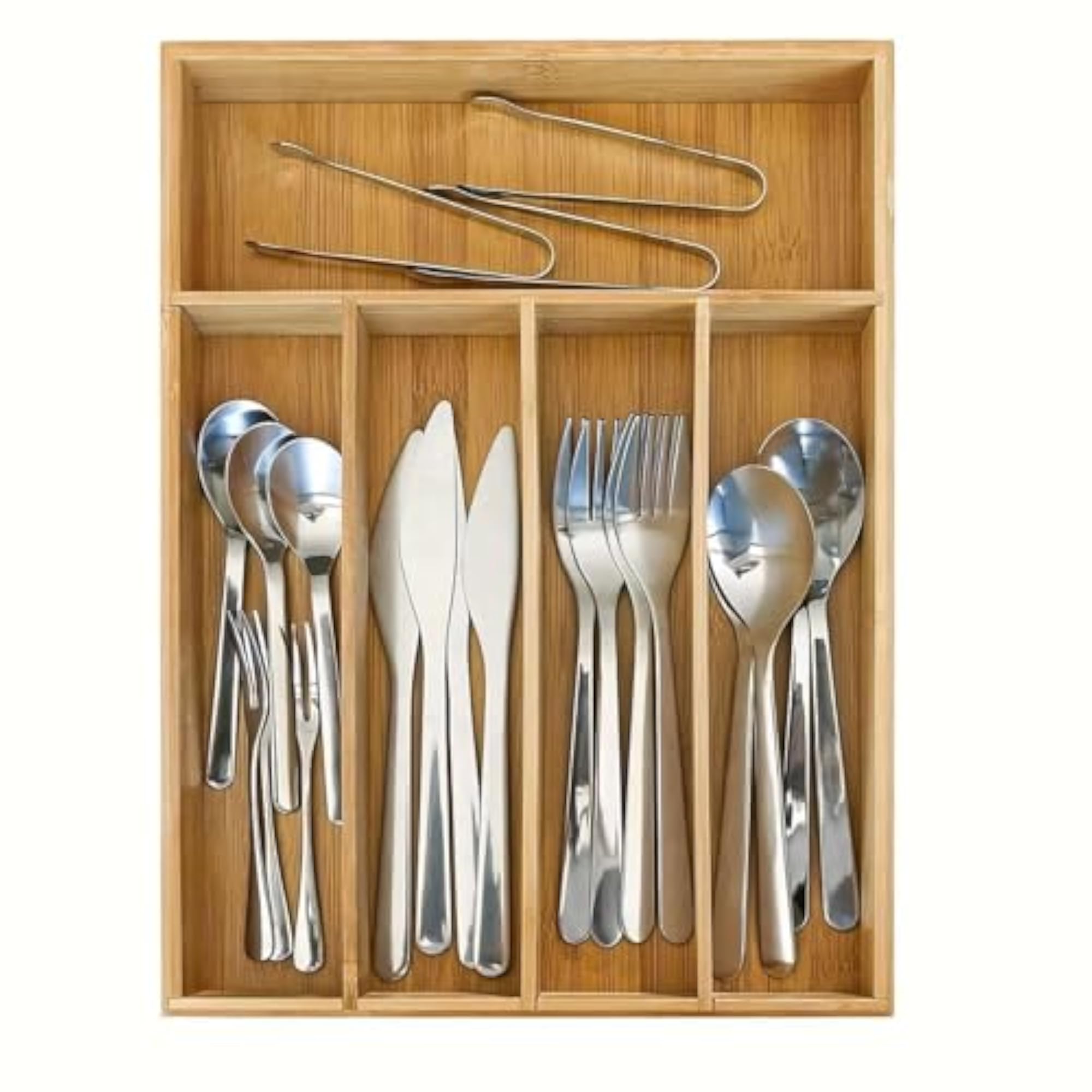 Bamboo Cutlery Organizer Tray for Kitchen
