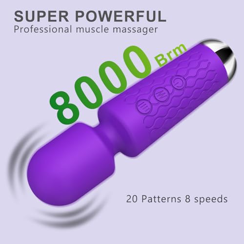 Image of Handheld Back Massager - Powerful Vibration Wand, Waterproof - Relieves Whole Body Muscle Tension and Promotes Relaxation. Features 20 Modes and 8 Speeds (Purple)