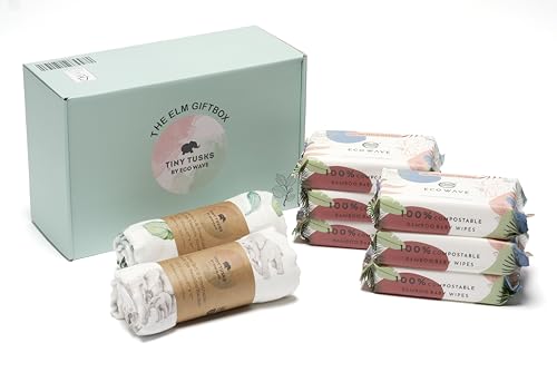 Image of Eco Wave Baby Gift Box | New Born Essentials Must Haves | Bamboo Wipes and Swaddle Blankets - 6 Pack (Jungle)