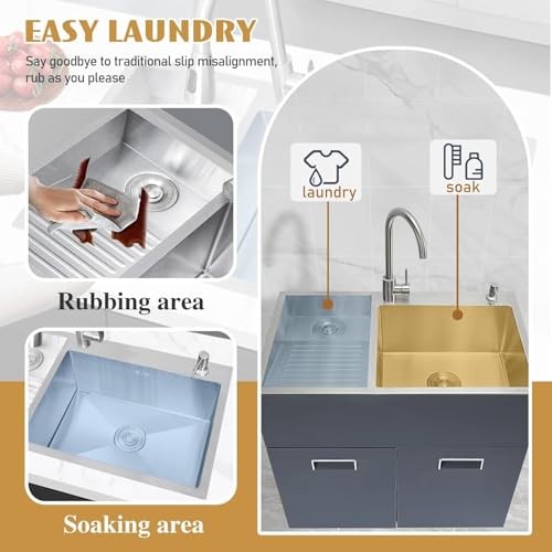 Évier à linge en acier inoxydable cuve buanderie et planche de lavage - 5