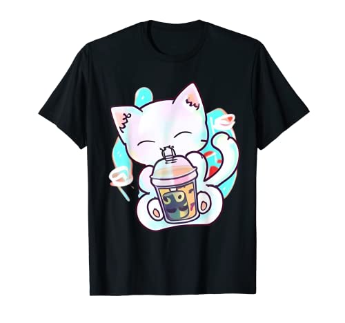 Cat Boba Anime Bubble Tea Neko Kawaii Design per ragazzi e ragazze Maglietta