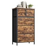 SONGMICS Kommode mit 5 Stoffschubladen, Aufbewahrungsschrank, Schrank für Schlafzimmer, Wohnzimmer, Flur, Stahlgestell, 50,6 x 30 x 96,2 cm, Rustikales Braun, BELLAH Kollektion LGS431K101