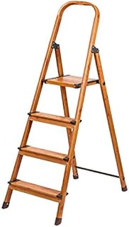 Tatkraft Upgrade 4 Foldable Step Ladder 4 Step Stool, Folding Steps Anti-Slip 330lbs(150 kg) Capacity Safety Household Ladder, Aluminum with Woodgrain Coating, Oak Wood Scandinavian Style