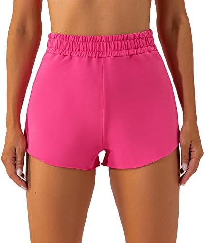 Ailezt Womens Shorts Womens Shorts Pack Women's Fitness Yoga High Waist Dance 3 Pockets Spandex Workout Red
