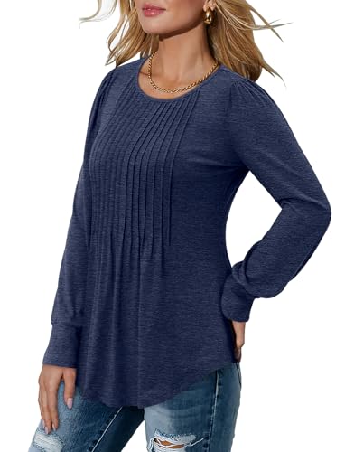 BETTE BOUTIK Long Sleeve Shirts for Women Fall Tops Dressy Blouses Crewneck Tunic Tops for Leggings S-3XL