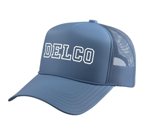 Delco Delaware County Pennsylvania Vintage Pride Trucker Hat with Adjustable Mesh Back, Light Blue