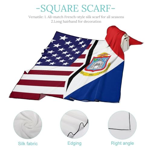 United States and Dutch Saint Martin Flag Bandanas for Women Satin Silk Head Scarf Multipurpose Square Scarves Clothing Accessories4