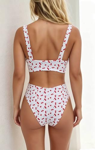 Image of geluboao Bikini Set for Women Solid V Neck Knot Front Push Up High Leg Thong Two Piece Swimsuit