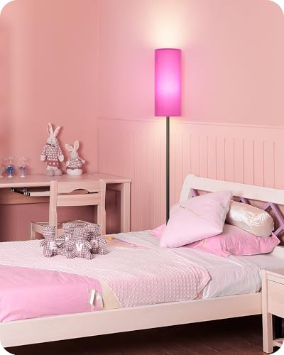 Image of Dimmable Purple Floor Lamp for Living Room with Remote and Foot Switch, Corner Floor Lamp for Bedroom, 64.4 inch Standing Tall Lamp, 10W 900LM Bulb Included, 3000K-6500K, Linen Shade, FCC Listed Z06LD05W1