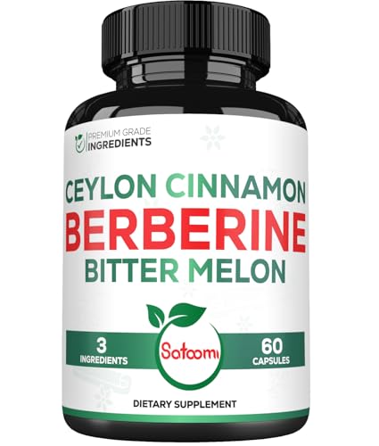 1500mg Berberine Supplement with Organic Ceylon Cinnamon Bark & Bitter Melon - 3in1 Special Formula for Immune System, Heart Health, Body Management & Digestion Support - 60 Vegan Capsules -  Satoomi, Berberine60Caps300mg(P)