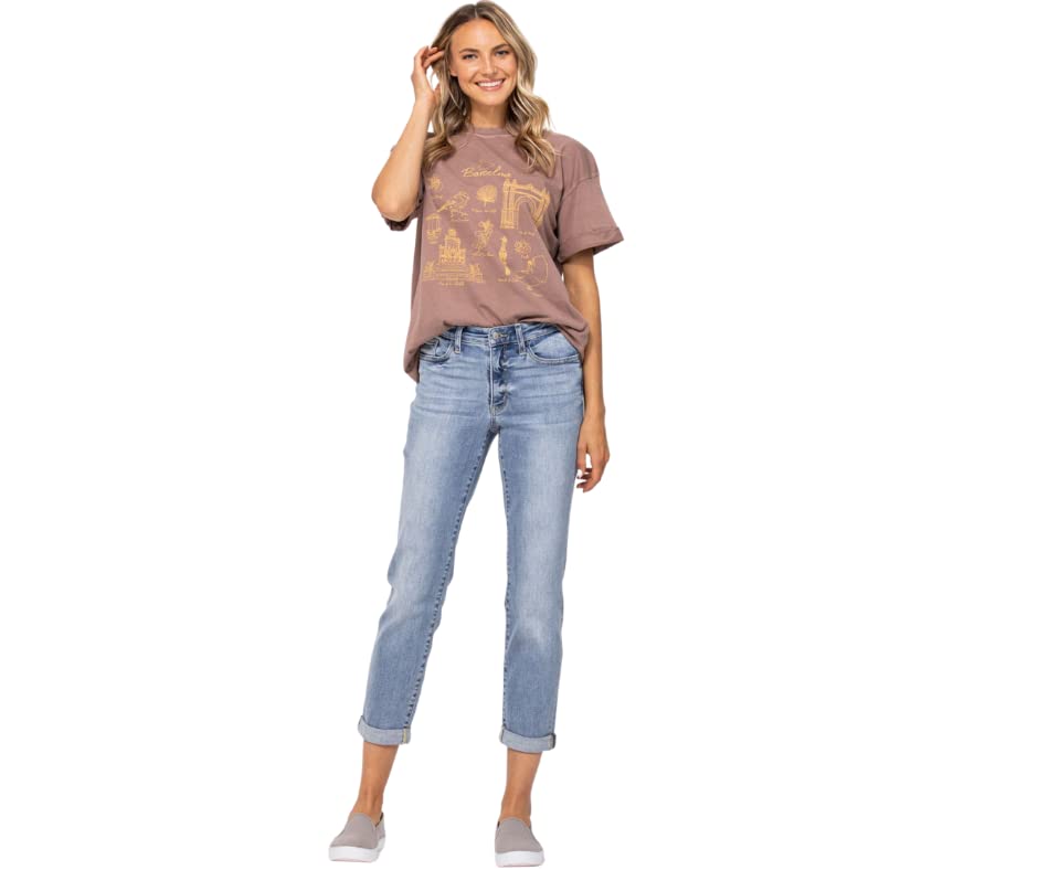 Judy Blue Mid-Rise Bleach Wash Boyfriend Jean - 82335 (14W) Blue