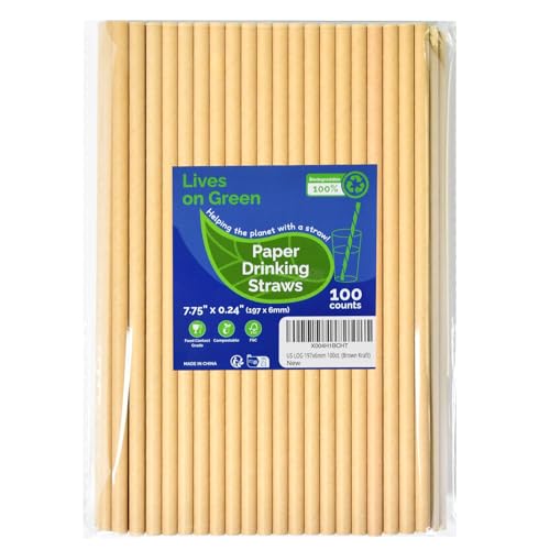 Lives on Green Brown Kraft Paper Straws for Drinking 7.75