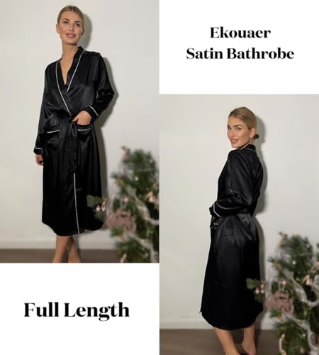 Ekouaer Satin Robes for Women Long Sleeve Silk Bathrobe Soft Lightweight Full Length Sleepwear Bridesmaid Wedding Party Robes2