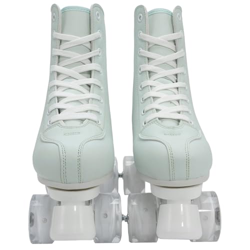 Comeon Roller Skates for Women PU Leather High-top Skates Four-Wheel Roller Skates Indoor Outdoor Skating Shoes (Green and White White Flash Heel,8 M US=40) by Comeon - Used condition - Image 2