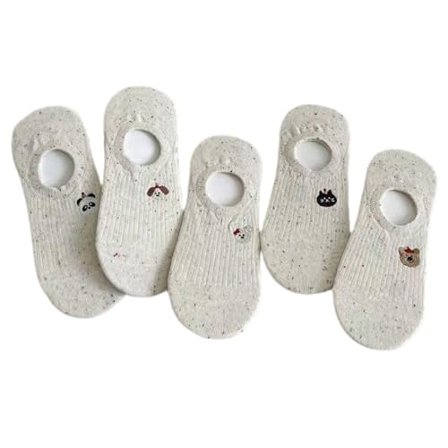 Calcetines invisibles para mujer, 5 pares de calcetines invisibles de animales de dibujos animados, huecos, color puro, antideslizantes, calcetines delgados para verano, casual, uso diario, mocasines