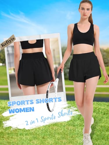 Kefiyis Running Shorts Womens High Waisted 2 in 1 Sports Shorts with Zipper Pocket Quick Dry Workout Athletic Shorts - Image 3