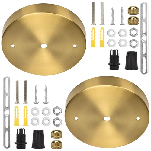 Image of Sangle Sopffy Pendant Light Canopy Kit, 5 1 /8 Inches Ceiling Lighting Canopy Kit with All Mounting Hardware Modern Chandelier Ceiling Plate Cover for Pendant Lighting Fixtures (Brass-2PC, 5.8inch)
