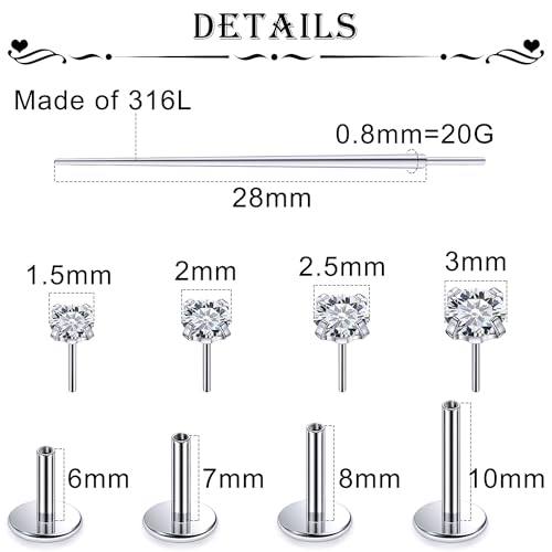 20G 18G 16G Threadless Push in Nose Rings Flat Back Earrings Stud Surgical Steel Lip Ring Tragus Cartilage Conch Helix Earrings Medusa Labret Snake Bites Piercing Jewelry for Women Men2