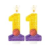 HXOUSE Basketball Number 11 Birthday Candles - Purple Gold Birthday Candles for Cake, 11 Candle for Basketball Theme Cake Topper, Boys Sport Party Decorations Gifts (Number 11)
