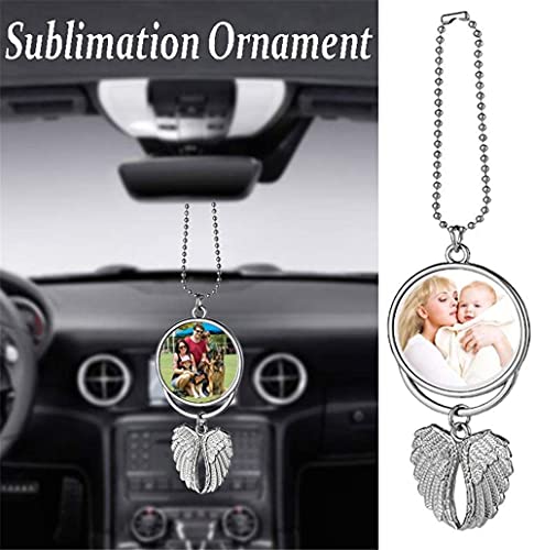 Ouhoe Car Hanging Ornament,Angel Wing Rearview Mirror Pendant With Sublimation Blank Heat Transfer Photo Frame For Automobiles Home Window Christmas Ornaments (Silver-5Pc) 3.74 X 1.81 Inch #TOP2