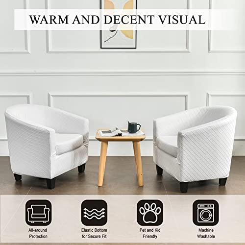 Niluoh Club Chair Slipcover 2 Piece Stretch Jacquard Tub Chair Cover Round Barrel Chair Covers Non Slip Armchair Covers Couch Covers With Elastic Bottom For Bar Counter Living Room, Jacquard White #TOP1