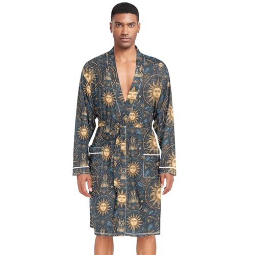 Men’s Robe Vintage Suns Print, Long Sleeve Bathrobe for Sleep Shower-M