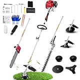 58CC Weed Wacker Gas Powered, 2-Cycle 5 in 1 Gas Powered Hedge Trimmer, Pole Saw, String Trimmer and Brush Cutter Blade, Grass Cutter Machine, Multi Functional Trimming Tools for Yard Garden Lawn Care