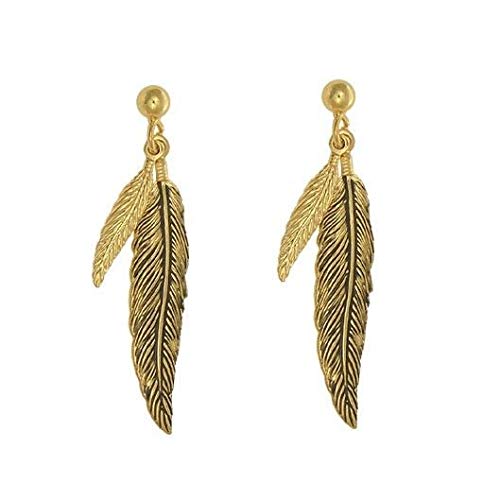 Brinco Masculino Pena Dupla Folheado a Ouro 18k - PAR