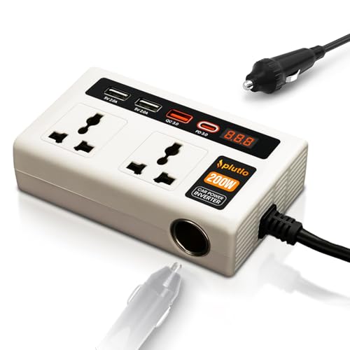 Image of 200W Car Power Inverter, Car Laptop Charger with 2 AC Outlets (220V), 3 USB-A & 1 USB-C PD 18W Fast Charging Ports, 12V DC to 220V AC Adapter for Laptops, Phones & Tablets - White Body