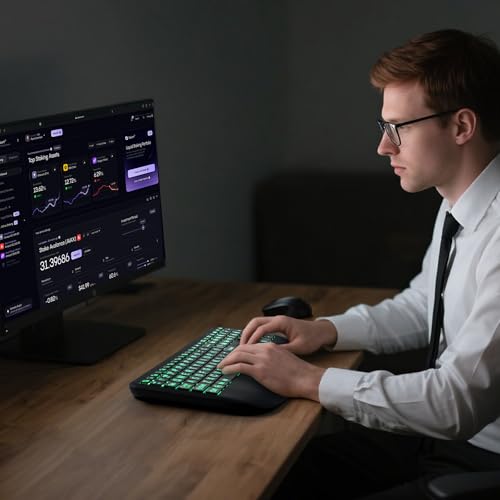 Large Print Wireless Backlit Keyboard – Rechargeable Quiet Low-Profile Keys, 7-Color Light up with Memory Setting, Ergonomic Full Size with Extra-Large Wrist Rest for Computer/Laptop Windows, Black by Hamile - Image 9
