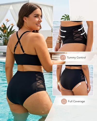 Image of American Trends Womens Plus Size Bikini Set - Tummy Control, High Waisted 2 Piece Swimsuits Bathing Suits