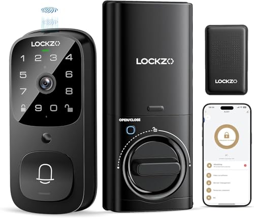 Lockzo Smart Lock with Camera, 6-in-1 WiFi Doorbell Keyless Entry Door Lock, Deadbolt Lock for Front Door, Fingerprint, Keypad Code, App Control, IP65 Waterproof, BHMA, Support Alexa&Google Assistant