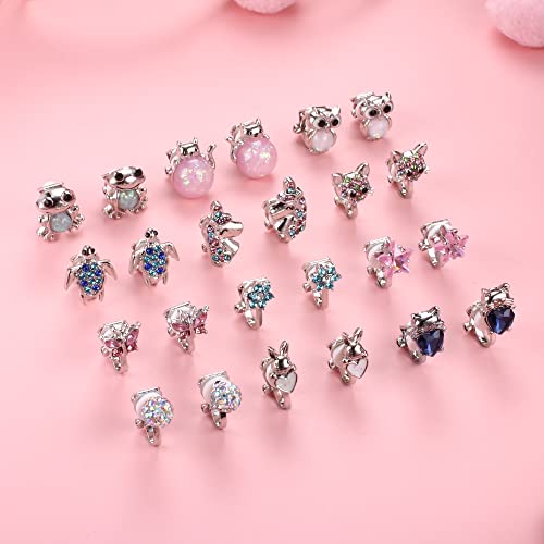 Fansilver 12 Pairs Clip On Earrings For Women Girls Hypoallergenic Butterfly Turtle Owl Rabbit Clip Earrings Set For Little Girls Non-Pierced Earrings Pack For Teens Girls, Animal #TOP5