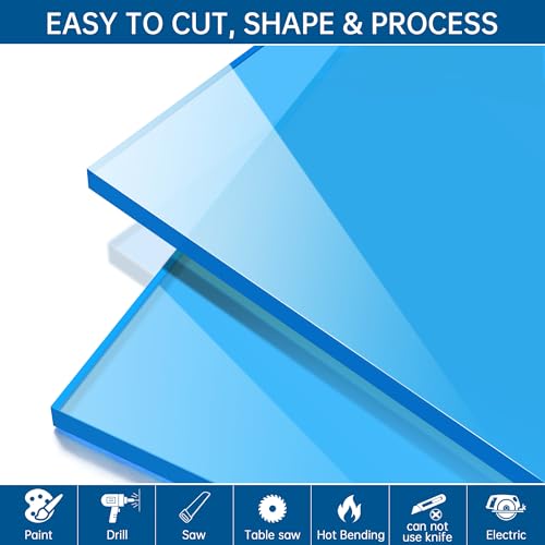 Image of Blue Acrylic Sheet 12 inch x 16 inch x 1 /8 inch, ALCCIFI Cast Plexiglass Sheets for Laser Cutting & Engraving, 2 Pack Translucent Acrylic Board for Cricut, Signs & DIY Projects